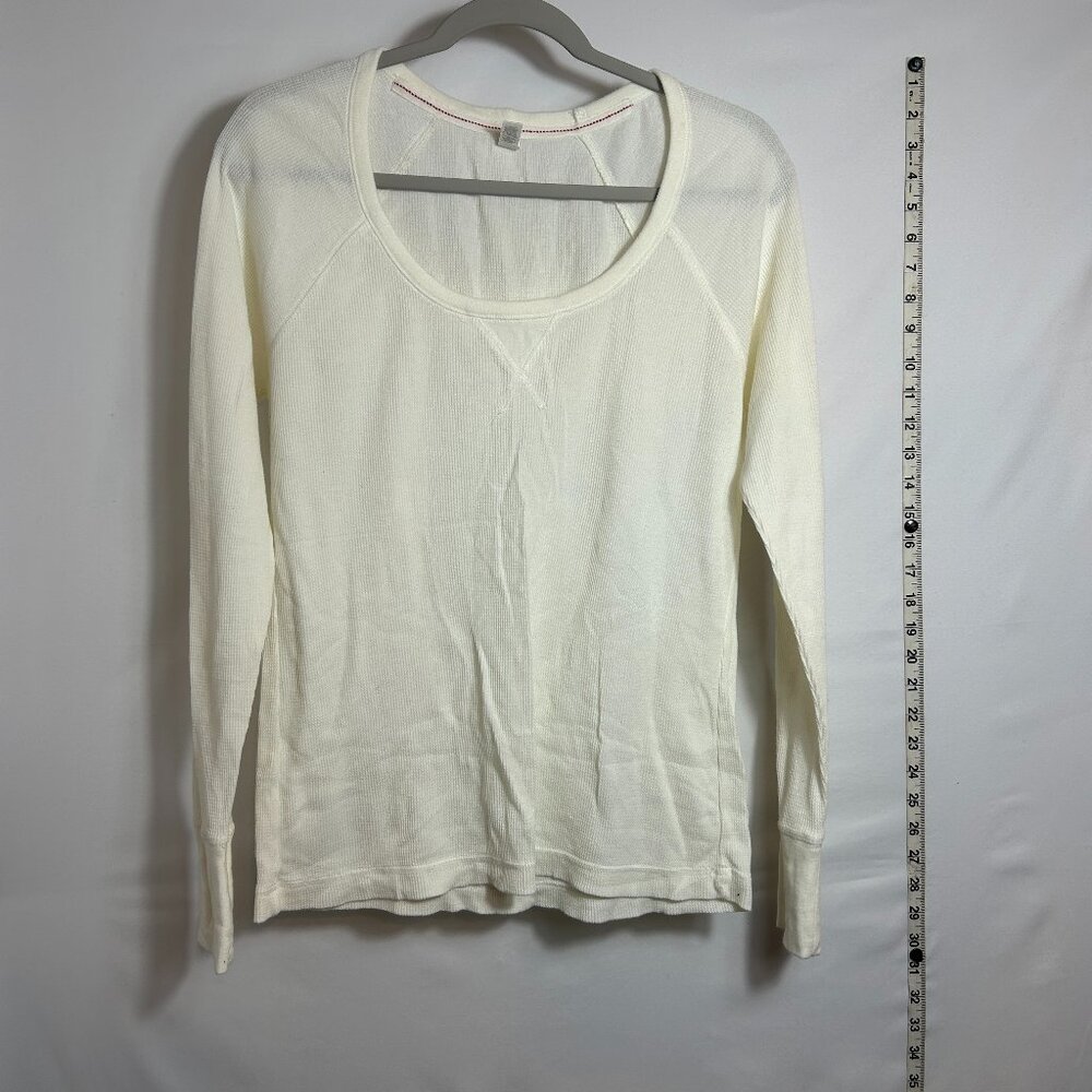 Old Navy Vintage Holiday '08 Ivory Thermal Lettuce Hem Long‎ Sleeve Top XL
